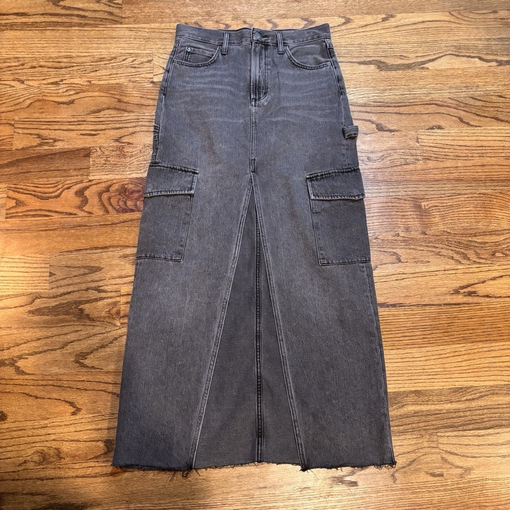Denim Forum‎ Aritzia  Jean Maxi Skirt Black 90s Y2K Utility Raw Hem Size 25